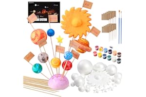 Ayfjovs 56PCS Solar System Foam Balls Crafts for Kids School Projects to Learn Planets, Includes 20pcs Mixed Sizes Polystyrene Balls, Color Pigments, Flags, Painting Brushes, Bamboo Sticks for DIY