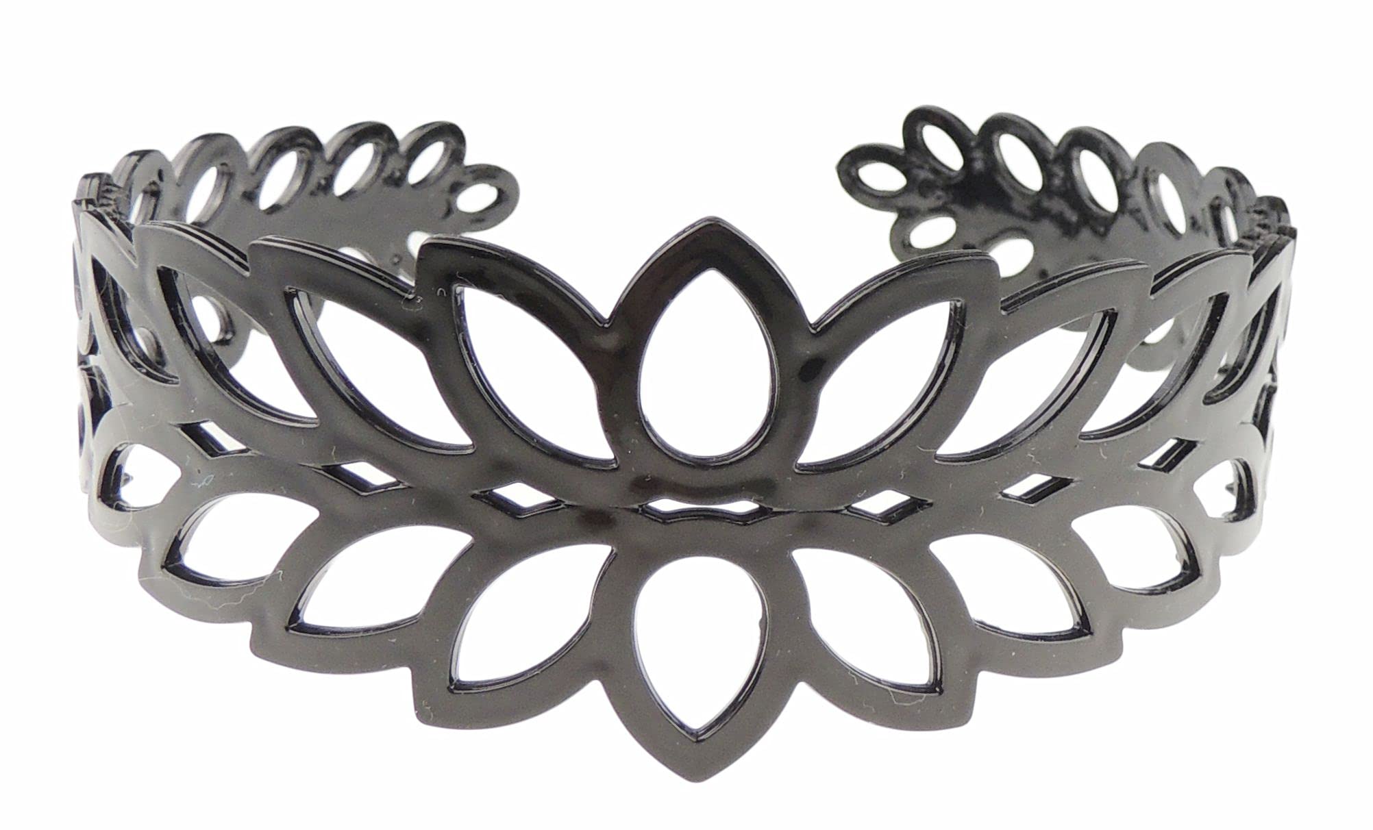 Ladies Girls Stencil Cut Wide Headband Alice Band Black Pointy Flower (Black)
