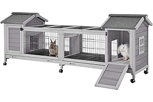 GUTINNEEN Rabbit Hutch Outdoor Bunny Cage Indoor with Large Space Guinea Pig House on Wheels 10.4 ft², No Leak Trays, Run