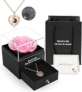 ADAZ Preserved Real Rose Gift Box with I Love You Necklace Handmade Eternal Rose view 1