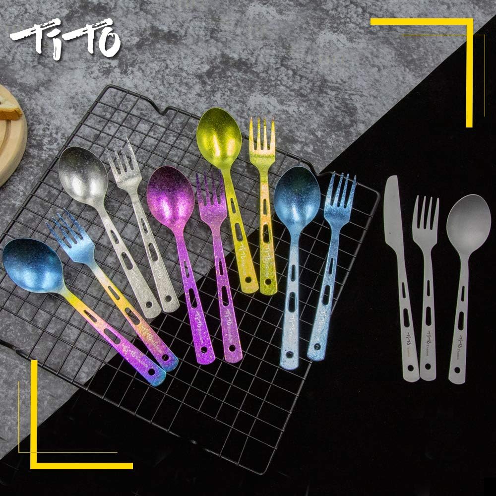 TiTo Titanium Spork Tableware Set Outdoor Camping Titanium Spoon Knife Collection 3 New Environmental Protection Sets with Box And Cloth Bag (2pcs Rose Spoon fork) - Image 5