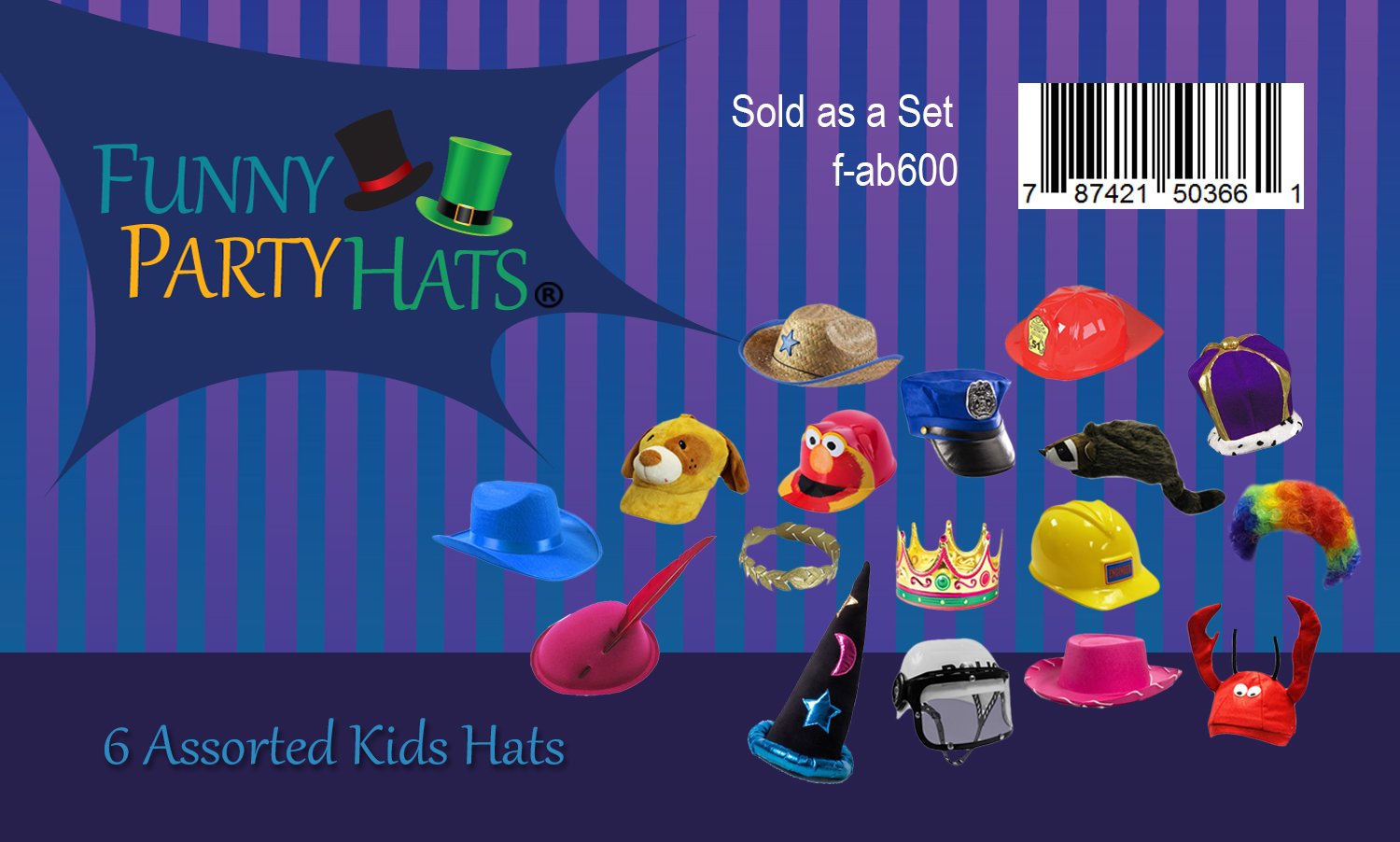 6 Assorted Dress Up Costume & Party Hats by Funny Party Hats (6 Child