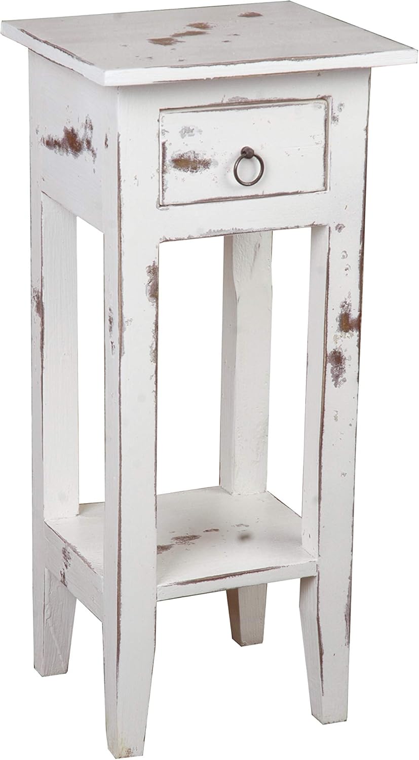 Sunset Trading Shabby Chic Cottage Table, Small One Drawer, Heavy distressed whitewash
