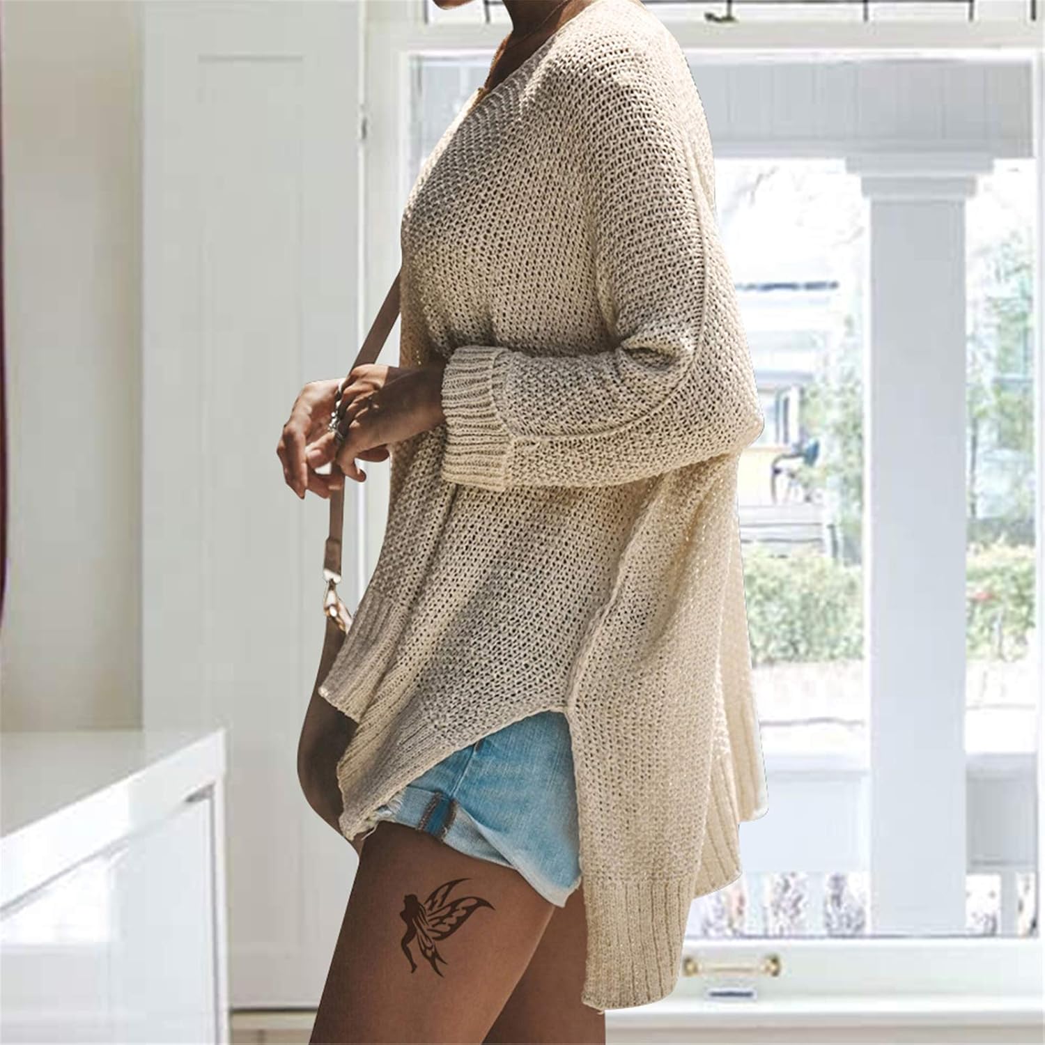 Exlura Women's Casual V Neck Loose Oversized Pullover Sweater High Low Knitted Jumper at  Women’s Clothing store