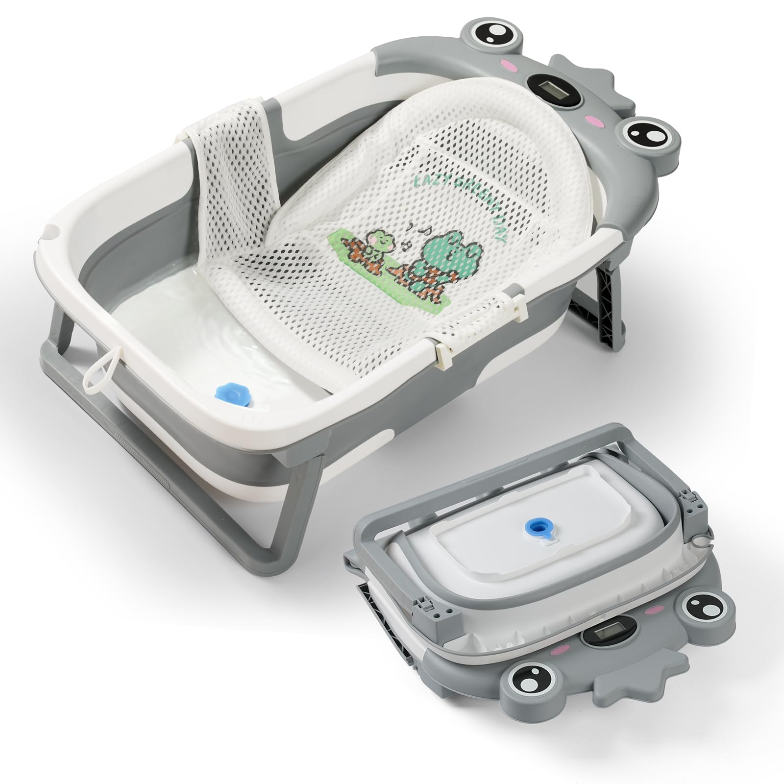 Photo 1 of Baby Bathtub,Collapsible Baby Bath Tub with Soft Cushion & Thermometer, Space Saving Foldable & Travel Newborn Bathtub for Infant to Toddler 0-36 Months, Frog Gray