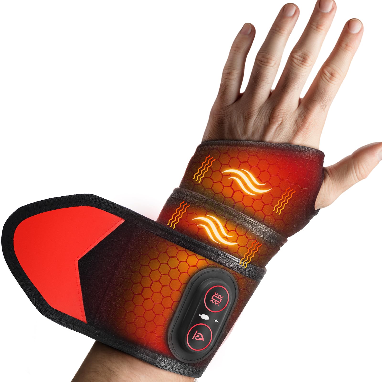 Photo 1 of Cordless Wrist Heating Pad Wrap with Vibration, Rechargeable Heated Wrist Brace for Hand Pain Relief Red Light Heating Pad for Women and Men Wrist, Hand, Arm, Leg, Ankle