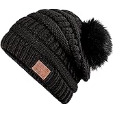Wireless Music Beanie Headphone hat Women Winter Warm Knit Hats Cap Music Beanie with Headphones Built-in Stereo Speakers Mic for Outdoors Sports Running Skiing Woman Teenagers Her
