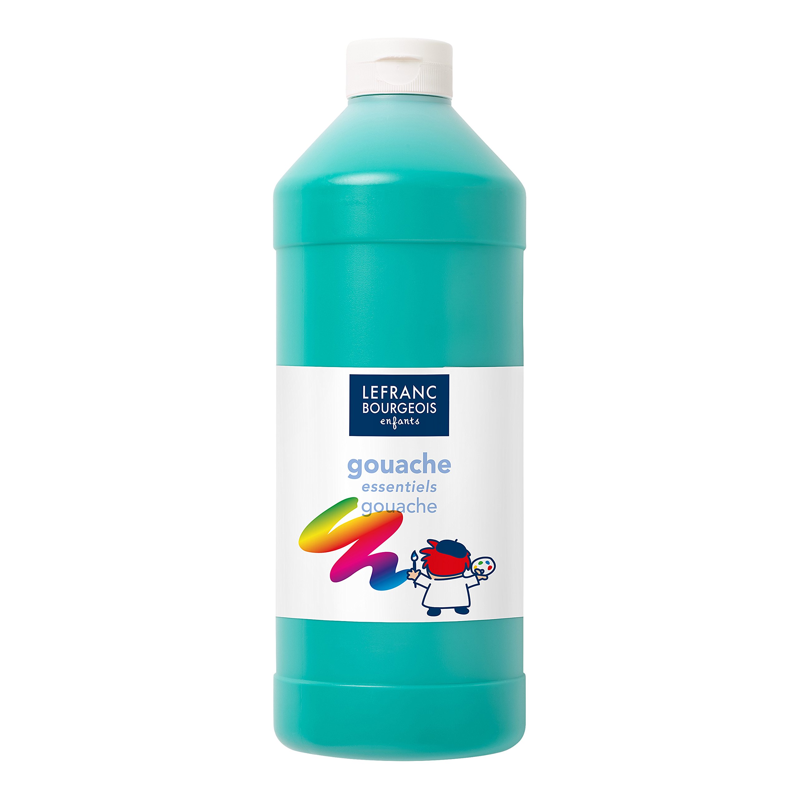 Lefranc Bourgeois 188521 Value Children's Water-Based Gouache Paint, Bright Colours, Opaque, Ready to Use, Washable, Dosing Opening, 1000 ml Bottle, Dark Green