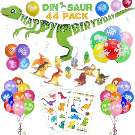 44 Stück Dinosaurier Geburtstag Deko Set für Kinder, Dino Alles Gute Zum Geburtstag Girlande, Bunt Luftballons, Dinosaurier T