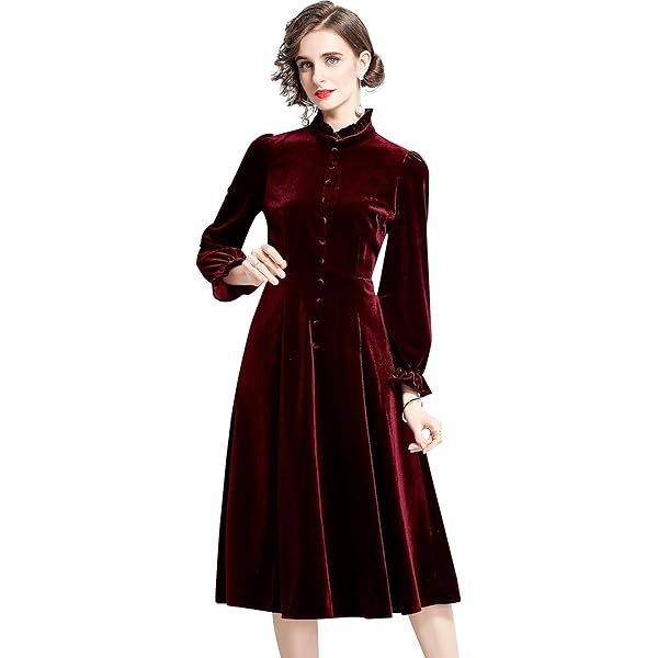 Women's Long Sleeve A-line Flare Midi Velvet Stretchy Party Swing Dress  Black at Amazon Women's Clothing store