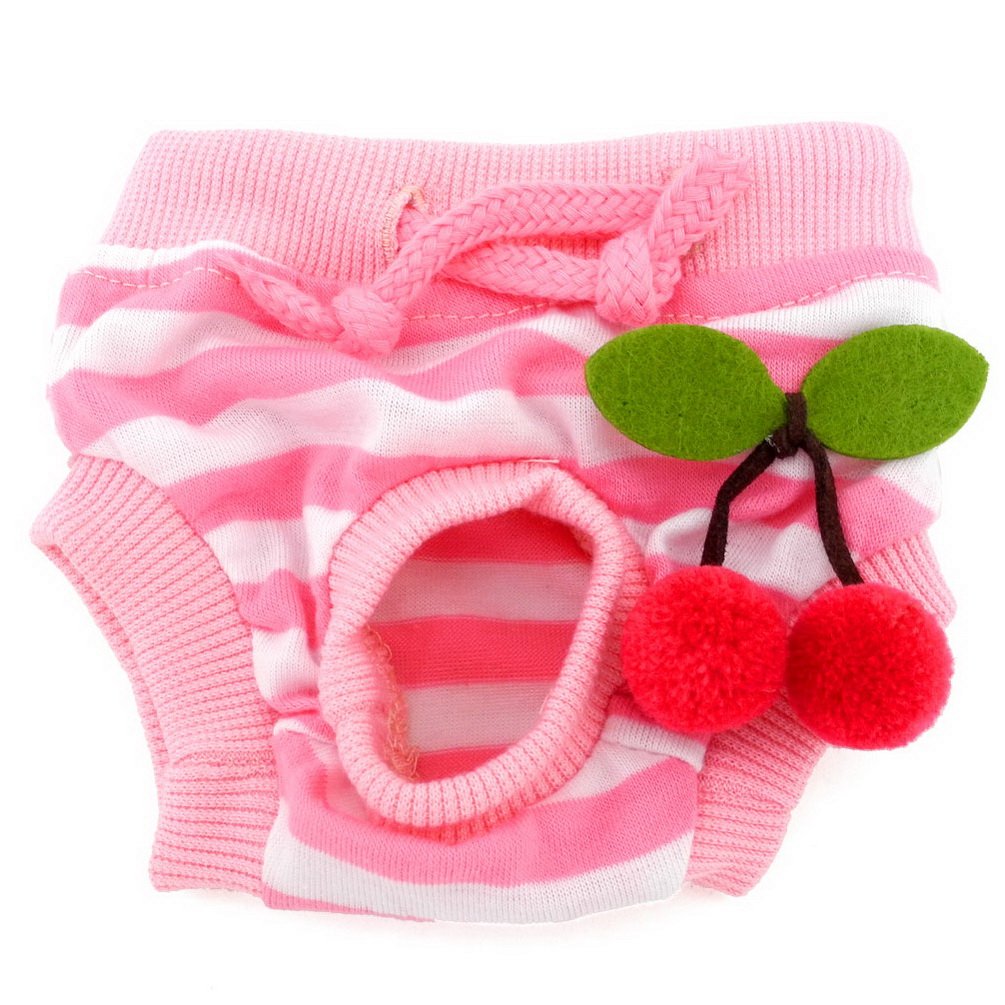SMALLLEE_LUCKY_STORE Small Pet Dog Cat Cotton Diaper Pants Female Male Reusable Doggy Nappies Pants Pantss Cherry Pattern Puppy Short Panty Diaper Pants M
