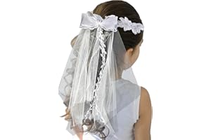 Degpum First Communion Veil for Girls First Communion White Floral Wreath Lace Veil