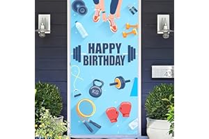 COOSOAR Gym Bodybuilding Happy Birthday Banner Backdrop Weightlifting Weight Lifting Cross Fit Fitness Barbell Sports Themed Decor Decorations for Gym Men Male Boys 1st Birthday Party Supplies Bday Favors