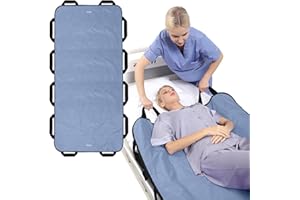 ZHEEYI Multipurpose 72" x 40" Positioning Bed Pad with Reinforced Handles - Reusable & Washable Transfer Sheet for Turning, Lifting & Repositioning - Double-Sided Nylon Fabric, Blue Gray