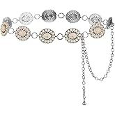 Tarpop Western Metal Concho Belt for Women Turquoise Concho Belts Oval Round Flower Adjustable Chain for Women Dresses Jeans