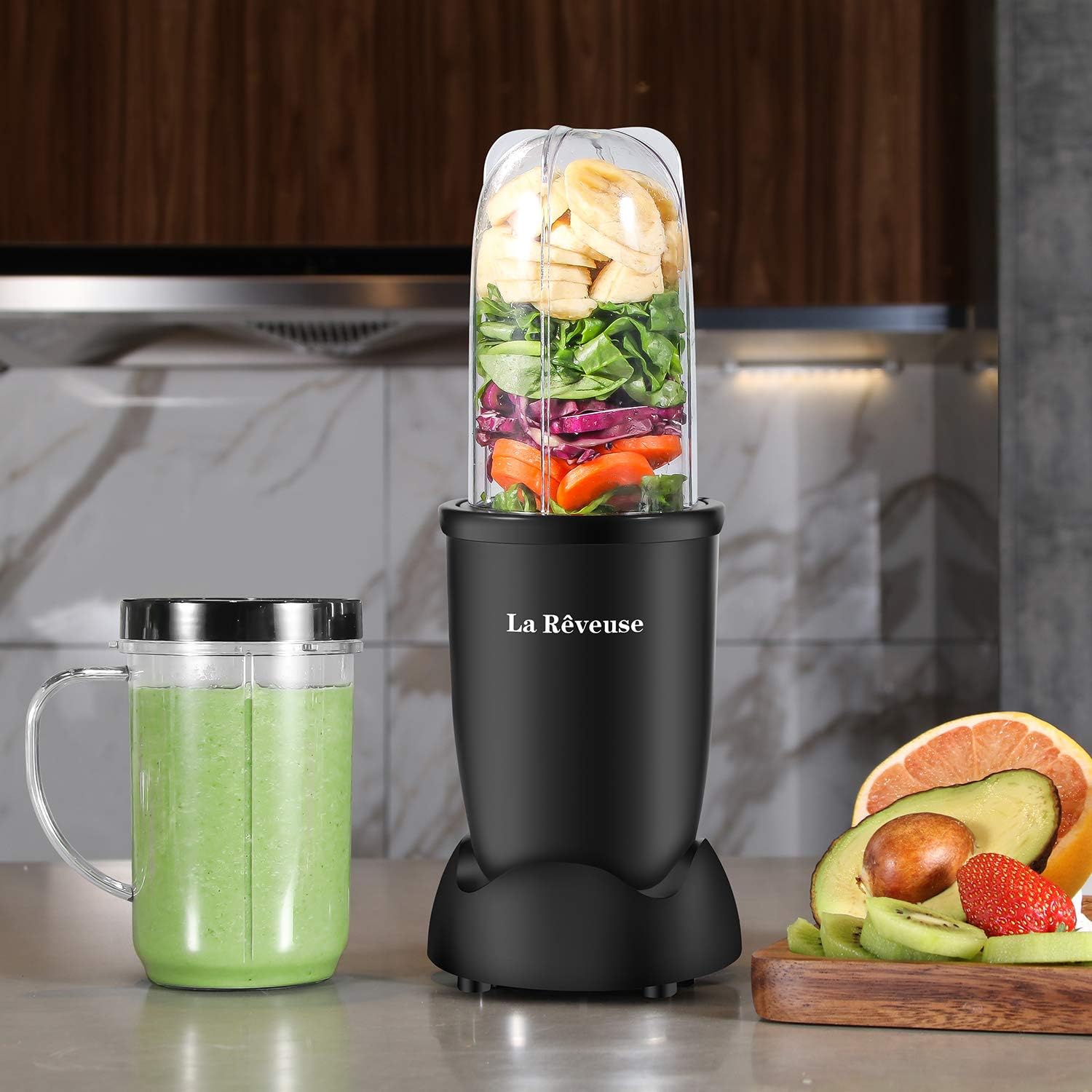 La Reveuse Personal Size Blender 250 Watts Power for Shakes Smoothies Seasonings Sauces with 2 Pieces 16 oz Mug -Black: Kitchen & Dining