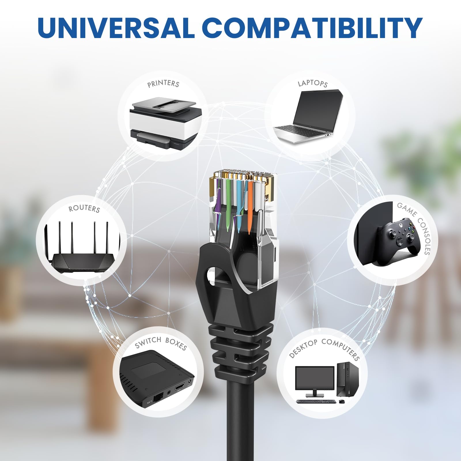 Ultra Clarity Cables Cat 6 Ethernet Cable 100 ft, Outdoor&Indoor 10Gbps Ethernet Cable, High Speed Cat6 Cable RJ45 LAN Internet Cable for Computer, Router, Modem, PS4/5, Xbox, Gaming - Black