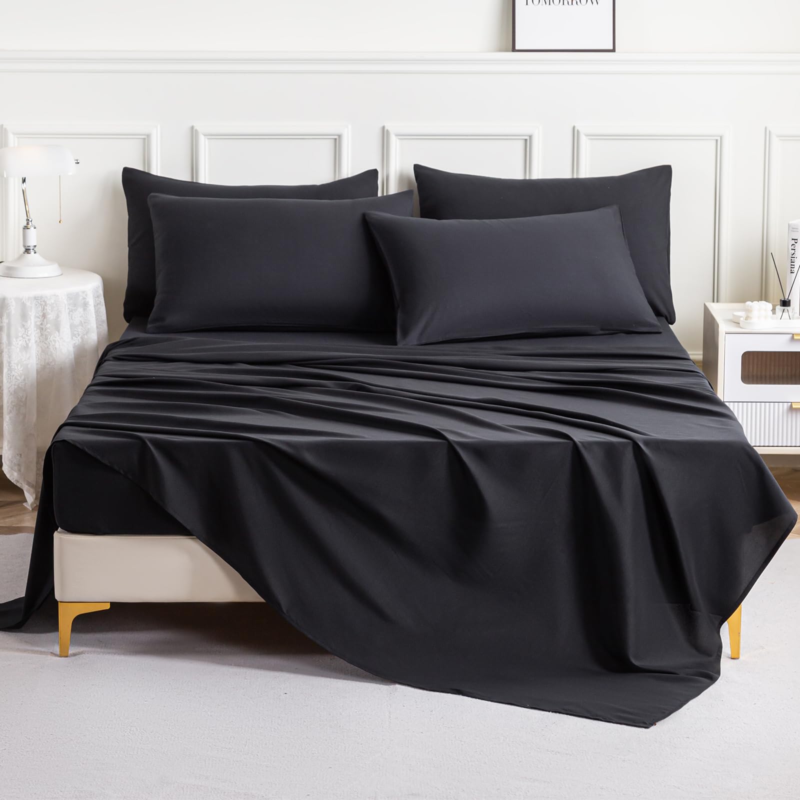 Full Flat Sheets 6 Pack,Black Brushed Microfiber