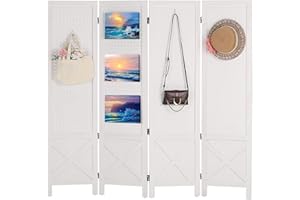 Wnutrees 4 Panel Pegboard Display, 5 Ft Wood Folding Privacy Screens Room Divider, Portable Freestanding Display Board for Craft/Art Shows, Retail, Events, Wall Organizer, Rustic Barnwood, White