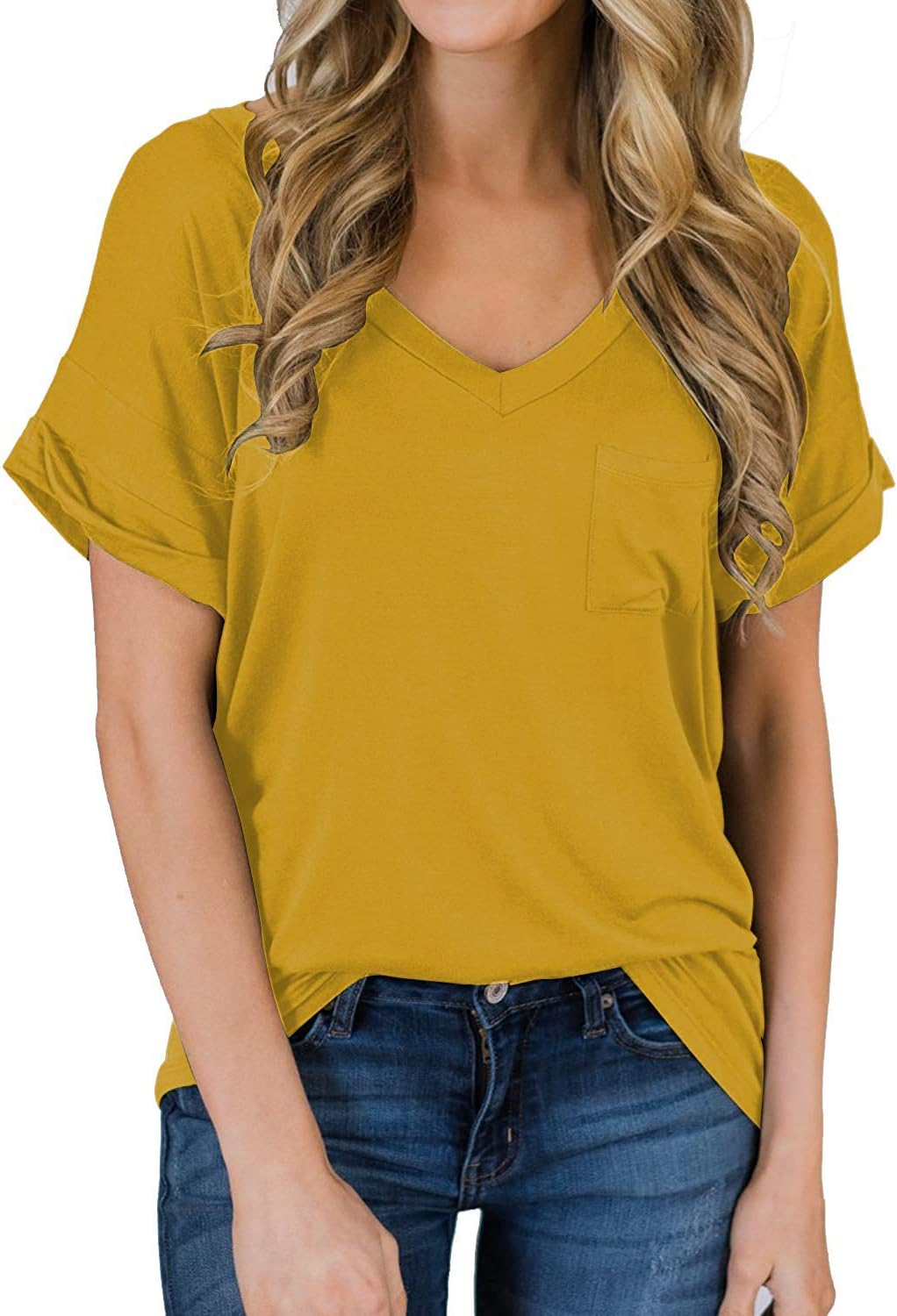 Bloggerlove Women's T-Shirts V Neck Basic Tee Loose Fitting Casual Short Sleeve Tops S-XXL