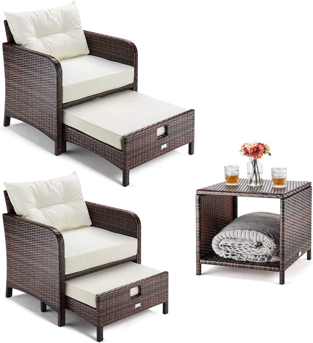 PAMAPIC 5 Pieces Wicker Patio Furniture Set Outdoor Patio Chairs with Ottomans: Garden & Outdoor