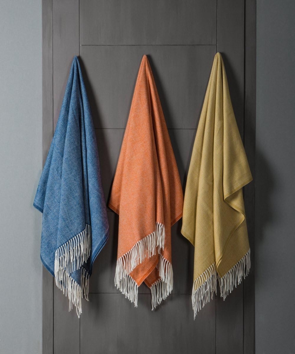 Bourina Decorative Herringbone Faux Cashmere Fringe Throw Blanket Lightweight Soft Cozy for Bed or Sofa Farmhouse Outdoor Throw Blankets, 50" x 60", Navy: Home & Kitchen