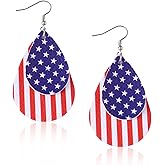 Nanafast American Flag Earrings for Women PU Leather 4th of July Dangle Earrings Patriotic USA Earrings Red White Blue Accessories