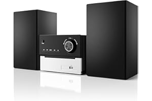 SHIWAKOTO Bluetooth Stereo System for Home, FM Radio and CD Player, Home Stereo System with 2x15W Speakers, USB, AUX Input, Remote Control Included, Compact & Portable, Black