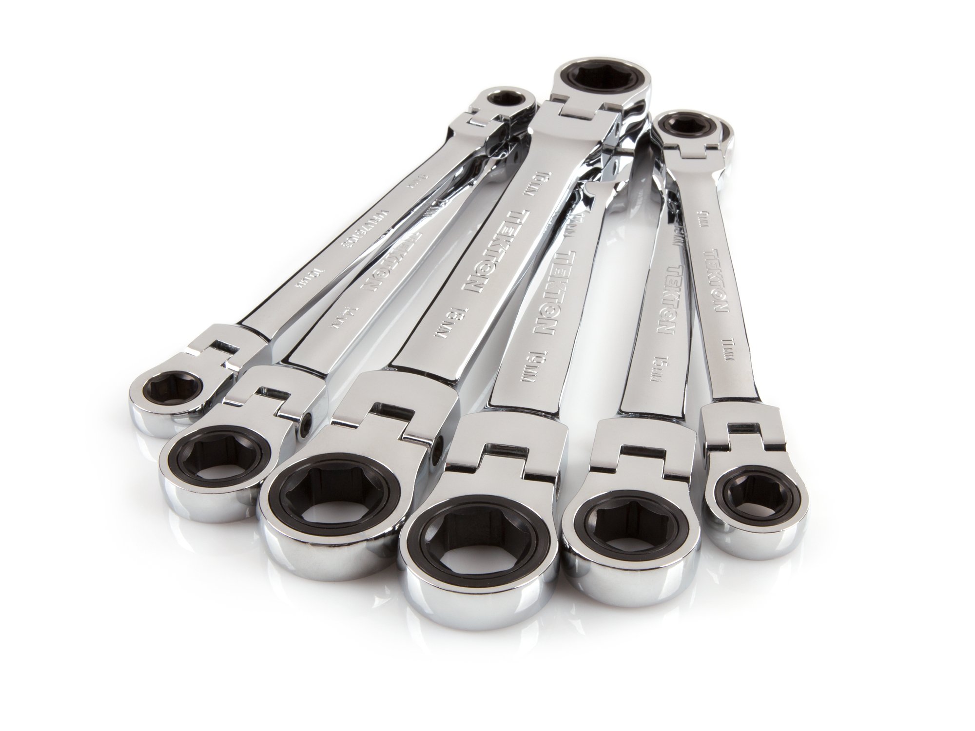 TEKTON WRN76164 FlexHead Ratcheting Box End Wrench Set with Store and