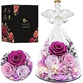 Casaido Valentines Rose Gifts for Women, 7" Purple Preserved Roses Flowers in Glass Angel Figurine, Birthday Gift for Mom Wife Grandma, Eternal Rose for Mothers Day Christmas Anniversary