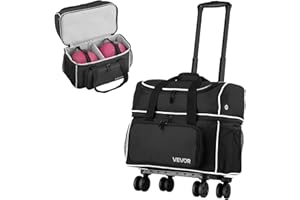 VEVOR Unisex-Adult 2 Ball 2 Ball Four Roller Bowling Bag with Wheels, Featuring a Separate Compartment for Shoes (Up to US Si