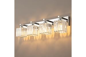 FDPBY Modern Bathroom Vanity Light 4-Lights Modern Chrome Crystal Bathroom Wall Light Bathroom Vanity Light Fixtures
