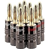 FosPower Banana Plugs 5 Pairs / 10 pcs, Closed Screw 24K Gold Plated Banana Speaker Plug Connectors for Speaker Wire, Wall Pl