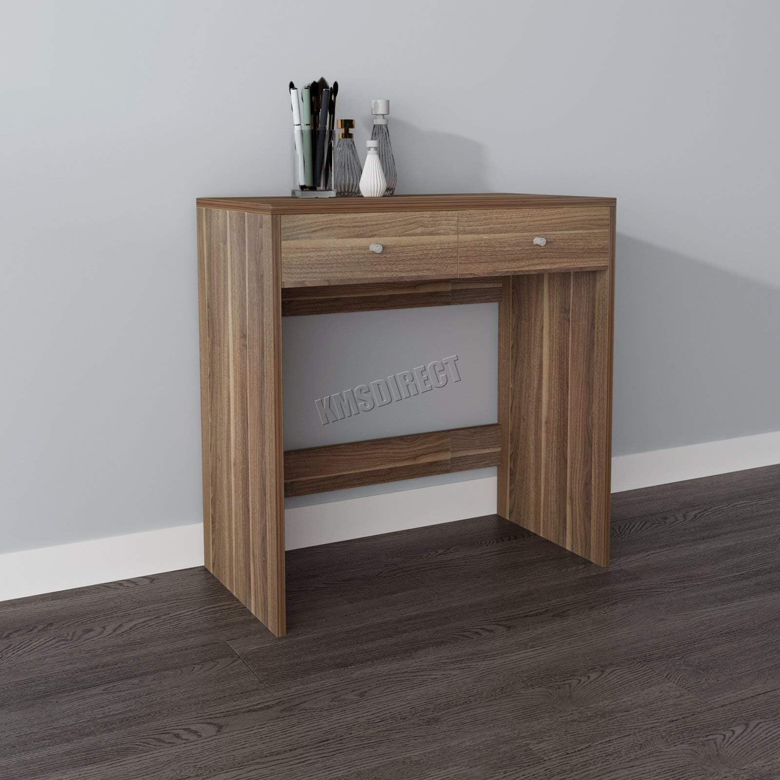 FoxHunter WestWood Wooden Makeup Jewelry Dressing Table With 2 Drawers Vanity Console Bedroom Modern Furniture DT08 Walnut