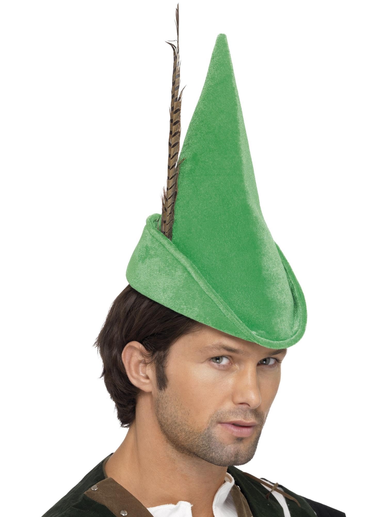 Smiffys Robin Hood Hat, Green with Feather, Deluxe, Historical Fancy Dress, Historical Dress Up Hats Halloween