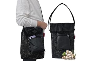COVER GENY 1 Pc Mesh Foraging Bag with Drawstrings & Bottom Support for Mushrooms,Herbs, Wild Plants, Durable Harvesting Morel Picking Bag with Adjustable Shoulder Strap, Outdoor Sacks for Mushrooms Hunting
