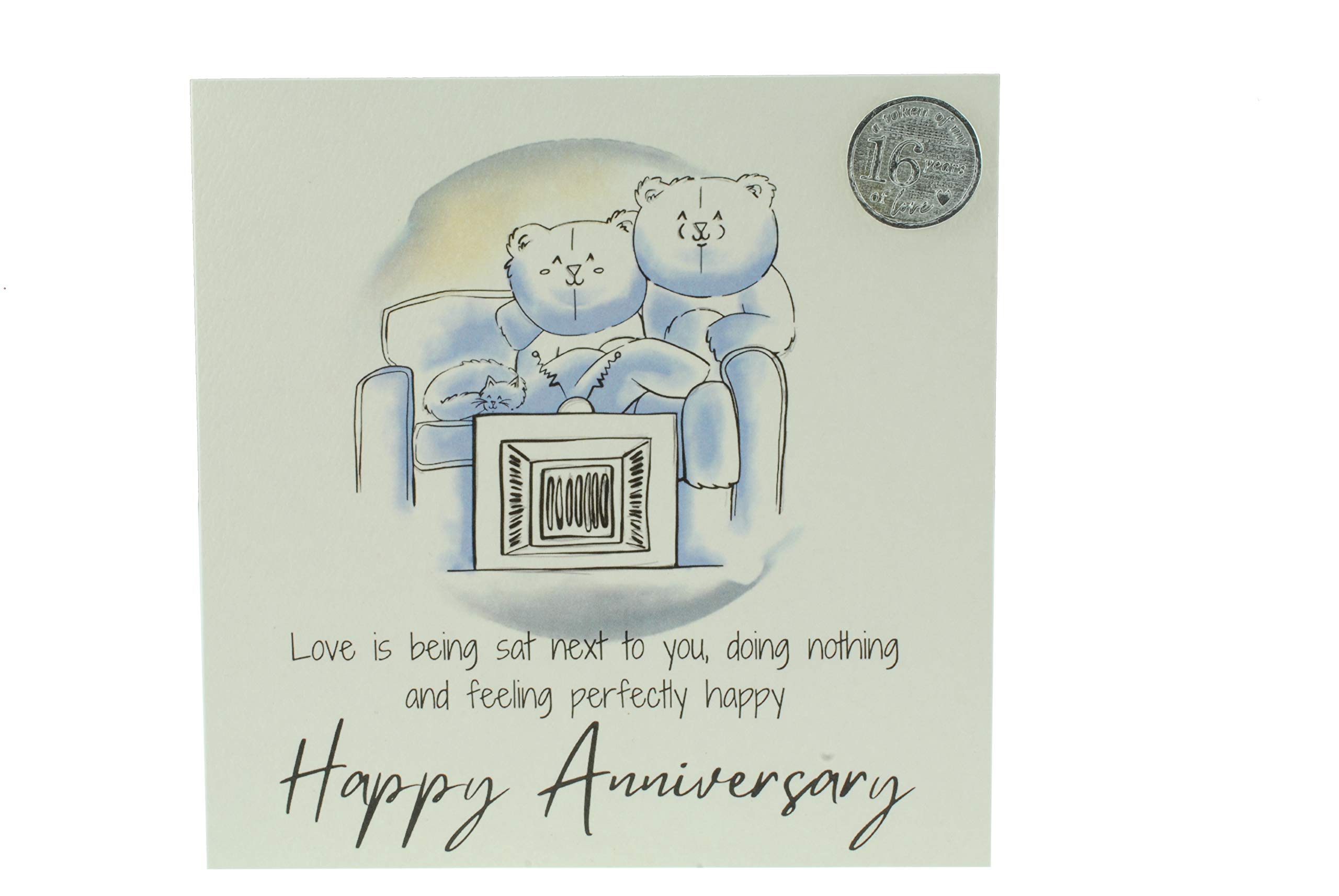 Cute 16th Anniversary Card, Relaxed Bears – Free Metal 16th Anniversary Love Token Gift (gc-annitv16)