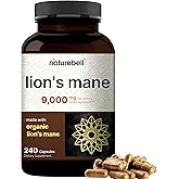 Lions Mane Mushroom Supplement Capsules 9,000mg, 240 Capsules | 120 Days Supply – Made with Organic Lion’s Mane Powder Extrac