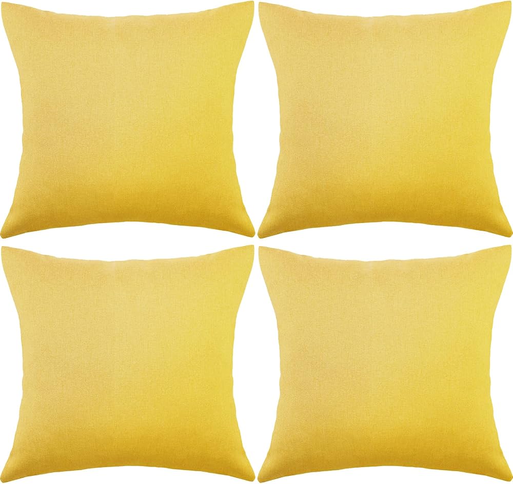 Boao 4 Pack 18x18 Outdoor Waterproof Pillow Covers Golden Yellow PU Coated