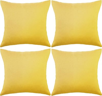 Boao 4 Pack 18x18 Outdoor Waterproof Pillow Covers Golden Yellow PU Coated