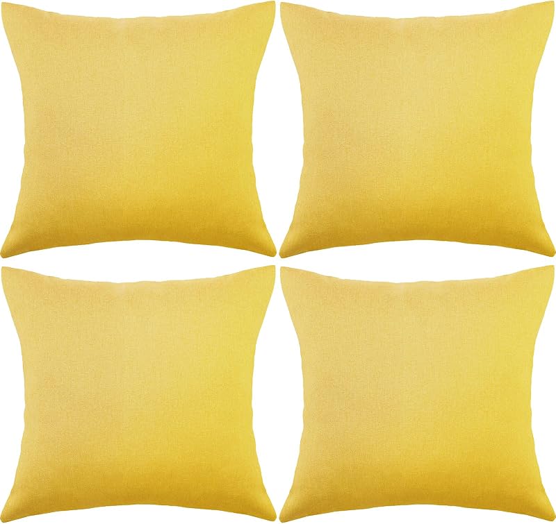 Boao 4 Pack 18x18 Outdoor Waterproof Pillow Covers Golden Yellow PU Coated