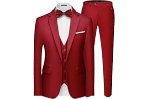 MAGE MALE Men's 3 Pieces Suit Elegant Solid One Button Slim Fit Single Breasted Party Blazer Vest Pants Set