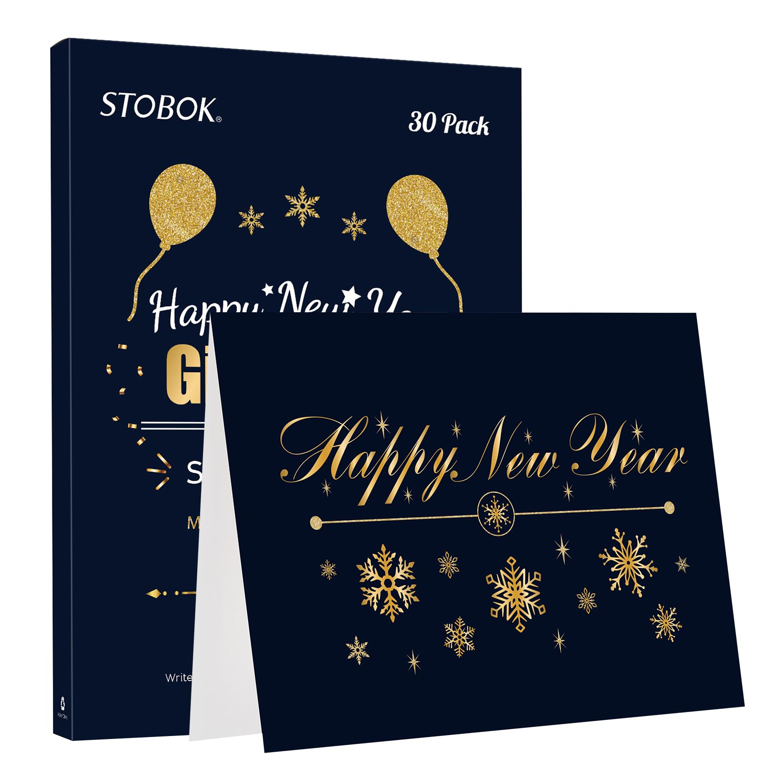 Happy New Year Cards Greeting Cards 30pcs withEnvelopes Blessing Blank Fold Thank You Message for New Year Christmas Party Anniversary Decorations