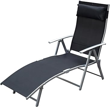 Amazon De Outsunny Sonnenliege Strandliege Gartenliege Relaxliege Klappbar Mit Kissen Strand Metall Stoff Schwarz 137 X 63 5 X 100 5 Cm