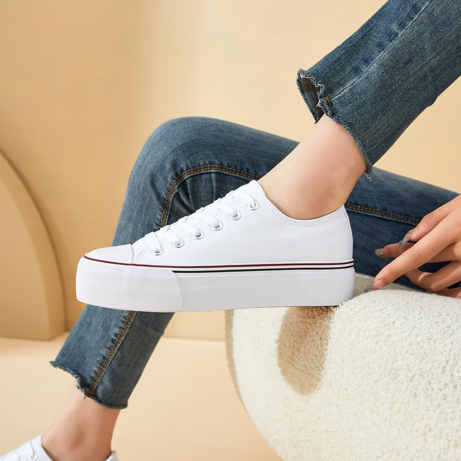 hash bubbie Platform Sneakers for Women White Platform Shoes Low Top Tennis Shoes Non Slip Black Fashion Canvas Sneakers