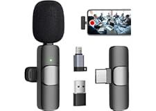 Caymuller Professional Wireless Lavalier Lapel Microphone for iPhone iPad, Mini Lapel Mics Plug-Play 2.4G Ultra-Low Delay Noi