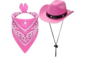 Fumwase Pet Cowboy Costume Halloween Costumes for Dogs Cat Puppy Hats with Bandana Scarf Cowboy Costume Accessories Dog Cat for Party Festival and Daily Wearing (Pink hat + Pink, Large)