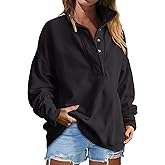 YOQYO Women's Oversized Sweatshirts Button Up Henley Neck Pullover Tops Loose Fit Fashion Outfits Clothes