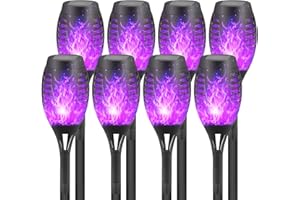 FAISHILAN 8 Pack Purple Solar Lights Outdoor Waterperoof, Solar Torches Lights Flickering Flame for Garden Decor,Mini Solar Landscape Lights Outdoor for Pathway,Porch,Yard Solar Lights