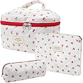 Cozomga Quilted Makeup Bag, Large Capacity Travel Cosmetic Bag for Women and Girls, Aesthetic Storage for Daily and Travel Use